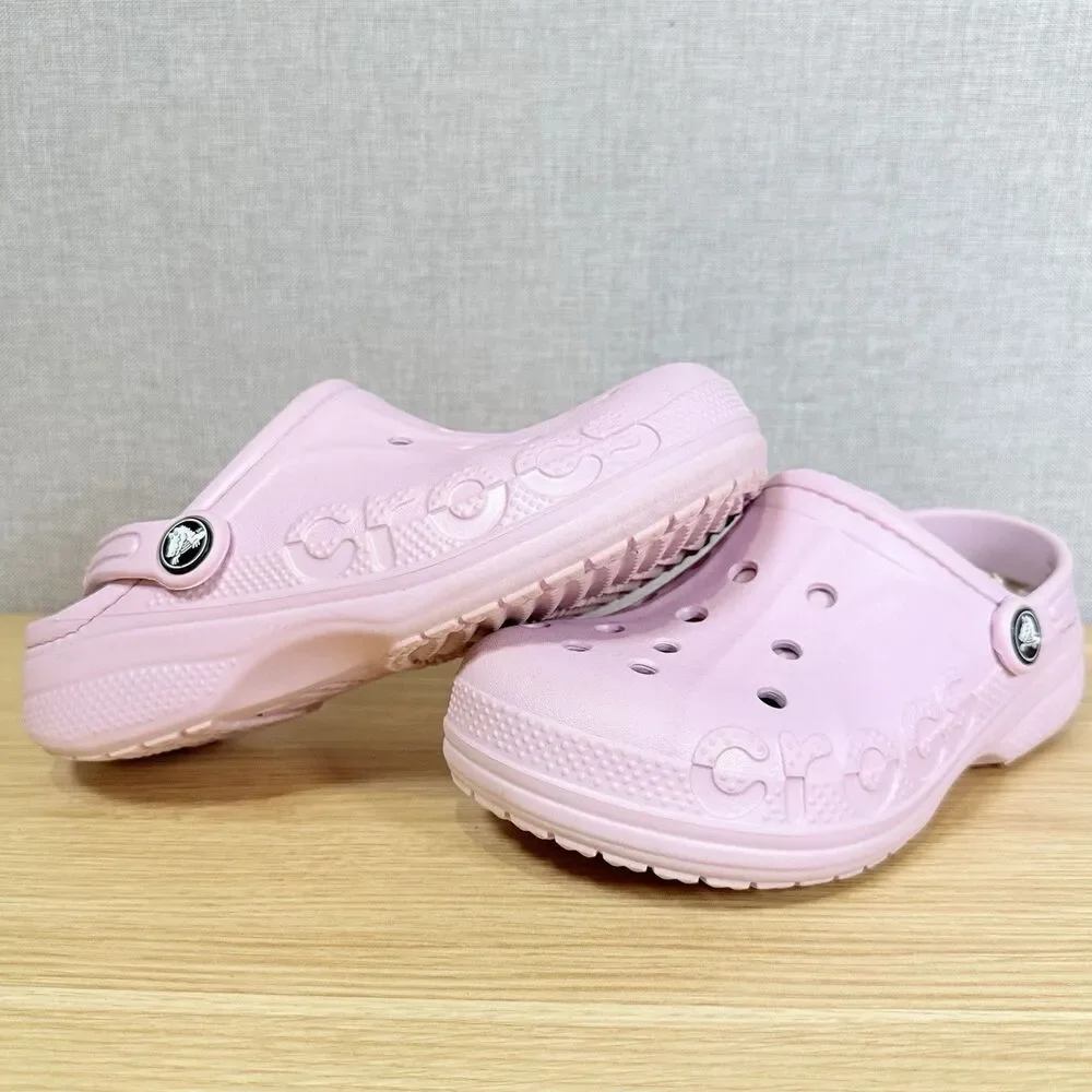Crocs Kids Baya Lined Clogs Size J1 Barely Pink Fuzzy Fleece Slippers Youth